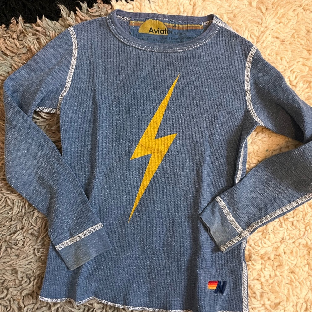 Aviator Nation Blue Waffle Thermal with Yellow Bolt